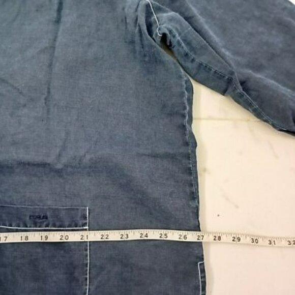 Jordan Woman 2X Navy Blue 100% Linen Lace-Up Collared Top With Pocket - Picture 6 of 7